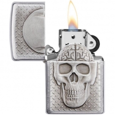 Зажигалка Zippo Skull with Brain Emblem Brushed Chrome 29818